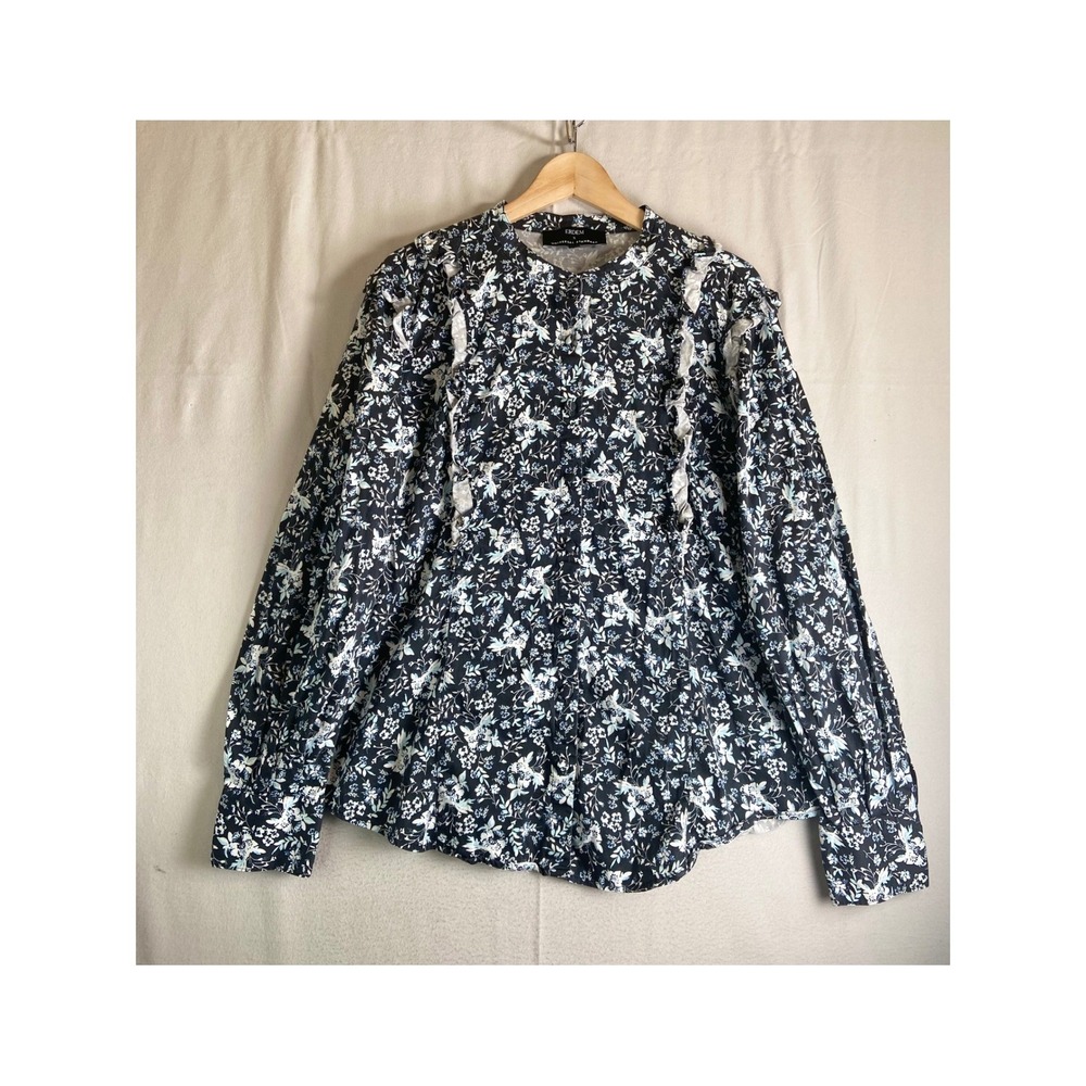 ERDEM x Universal Standard Kalina Ruffle Shirt Size M 18 Floral Long Sleeve